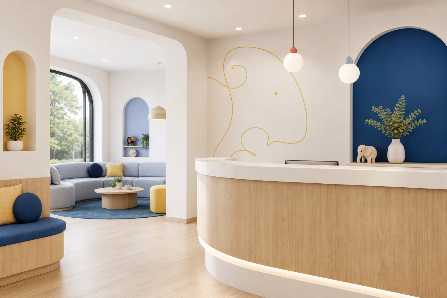 Concept image of a calm pediatric dental clinic reception